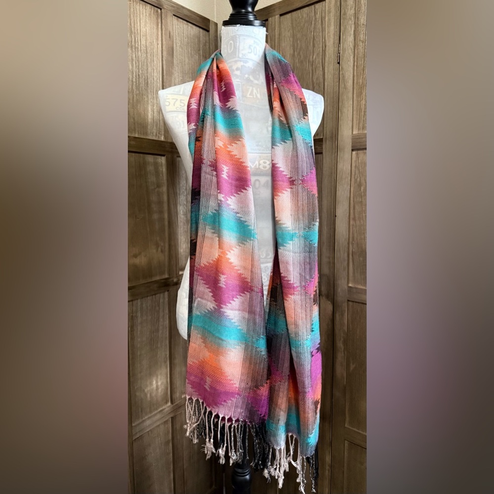 Beautiful Colorful Aztec Pattern Scarf. - Picture 3 of 3